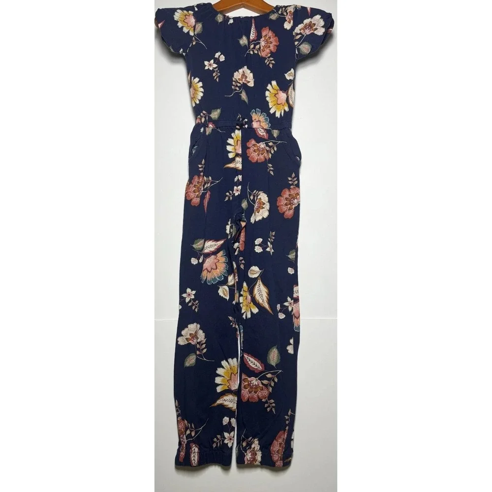 Old Navy Jumpsuit Girls L 10-12 Blue Floral‎ Relaxed Fit Straight Leg Romper